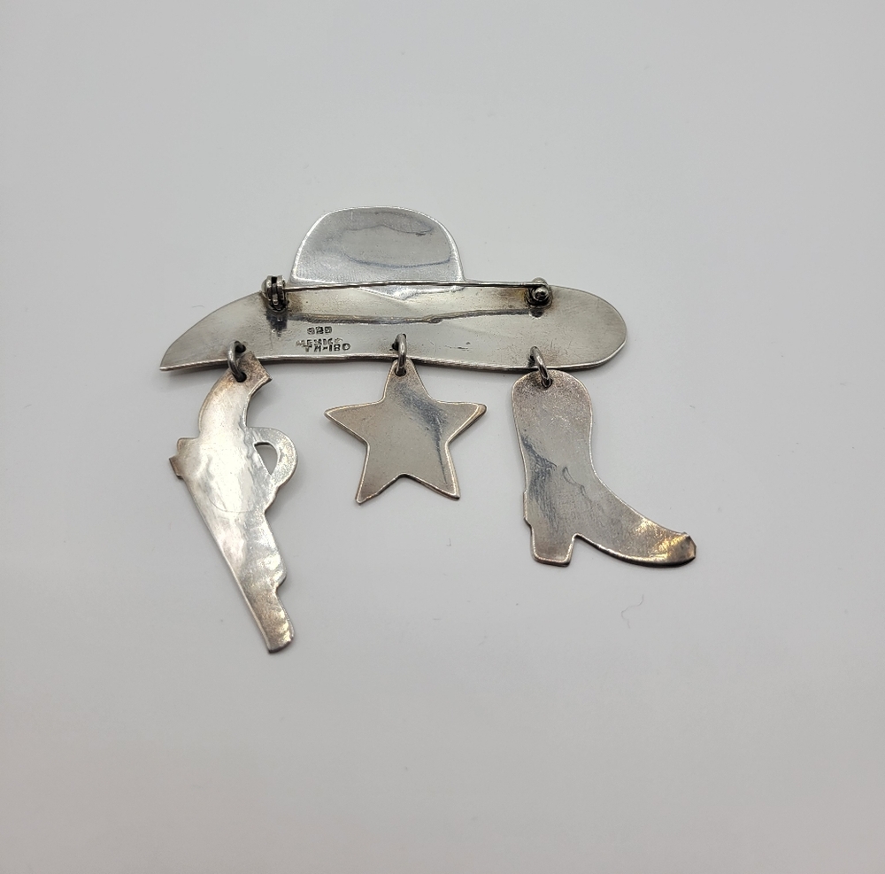 Vintage 925 Sterling Silver Taxco Mexico Large Western Cowboy Hat Pin Brooch - Picture 7 of 12